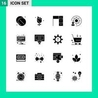 Set of 16 Modern UI Icons Symbols Signs for process develop holiday coding office Editable Vector Design Elements