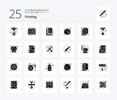 Printing 25 Solid Glyph icon pack including page. print. ruler. warehouse. box vector