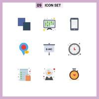 Pictogram Set of 9 Simple Flat Colors of presentation formula mobile pointer location Editable Vector Design Elements