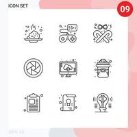 Pictogram Set of 9 Simple Outlines of cloud camera eye video game camera accessories christmas Editable Vector Design Elements