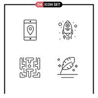Mobile Interface Line Set of 4 Pictograms of application fun location rocket play Editable Vector Design Elements