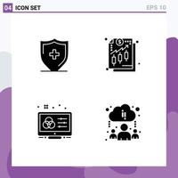 Mobile Interface Solid Glyph Set of 4 Pictograms of hospital adjustment shield income control Editable Vector Design Elements