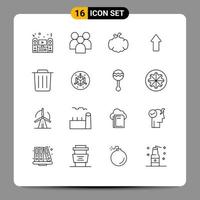 Pack of 16 Modern Outlines Signs and Symbols for Web Print Media such as upload arrows organization arrow pumpkin Editable Vector Design Elements