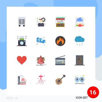 16 Universal Flat Colors Set for Web and Mobile Applications map regular stall camera learning Editable Pack of Creative Vector Design Elements