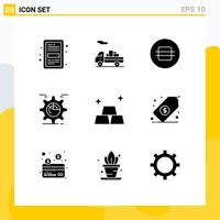 Pictogram Set of 9 Simple Solid Glyphs of finance chart diet seo setting Editable Vector Design Elements