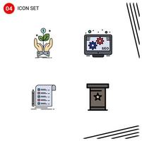 Set of 4 Modern UI Icons Symbols Signs for business report plant promotion card Editable Vector Design Elements