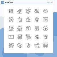 User Interface Pack of 25 Basic Lines of call messages gear conversation wishes Editable Vector Design Elements