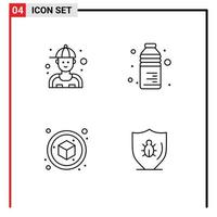 Mobile Interface Line Set of 4 Pictograms of man cube repair food bug Editable Vector Design Elements