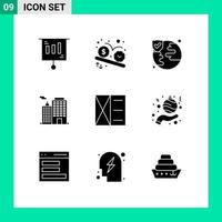 Mobile Interface Solid Glyph Set of 9 Pictograms of fashion city watch corporation building Editable Vector Design Elements