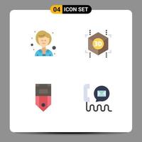 Universal Icon Symbols Group of 4 Modern Flat Icons of businesswoman stripe cube badge communication Editable Vector Design Elements