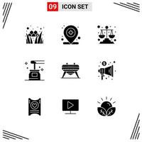 9 Thematic Vector Solid Glyphs and Editable Symbols of gymnastic spa balance oil beauty Editable Vector Design Elements