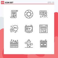 Universal Icon Symbols Group of 9 Modern Outlines of monitor dna economy display chat Editable Vector Design Elements