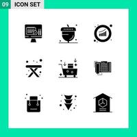 Mobile Interface Solid Glyph Set of 9 Pictograms of email advertising table season camping sales Editable Vector Design Elements