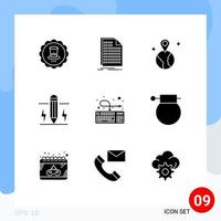 Modern Set of 9 Solid Glyphs Pictograph of computer bolt statement edit pencil Editable Vector Design Elements