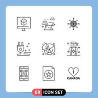 Group of 9 Outlines Signs and Symbols for chart cable environment plug arrow Editable Vector Design Elements