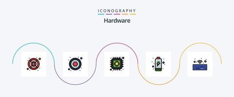 paquete de 5 iconos planos llenos de línea de hardware que incluye . pastilla. inalámbrico. hardware vector