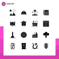 Modern Set of 16 Solid Glyphs and symbols such as financial calculation creative calculate accounting Editable Vector Design Elements