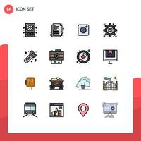 Mobile Interface Flat Color Filled Line Set of 16 Pictograms of camping preferences camera options gear Editable Creative Vector Design Elements