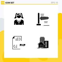 Pictogram Set of 4 Simple Solid Glyphs of female document air coding building Editable Vector Design Elements