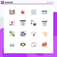 conjunto de 16 iconos de interfaz de usuario modernos signos de símbolos para cuidado de comercio electrónico en color lavado de tarjetas de crédito paquete editable de elementos de diseño de vectores creativos