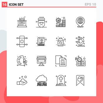 16 Universal Outlines Set for Web and Mobile Applications skateboard location insurance internet global Editable Vector Design Elements