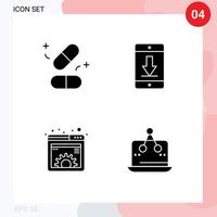 paquete de 4 signos y símbolos de glifos sólidos modernos para medios de impresión web, como dispositivos de ciencia de contenido de medicina, elementos de diseño de vectores editables