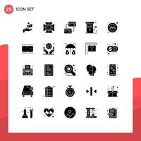 Universal Icon Symbols Group of 25 Modern Solid Glyphs of station petrol softbox gas credit Editable Vector Design Elements