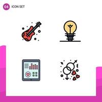 4 Creative Icons Modern Signs and Symbols of guitar pulse bulb monitoring engagement Editable Vector Design Elements