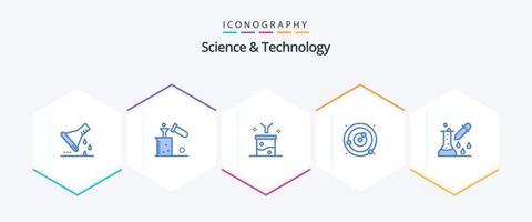 Paquete de 25 íconos azules de ciencia y tecnología que incluye planetas en órbita. orbita. tubo de ensayo. información en bruto. filtrado de datos vector