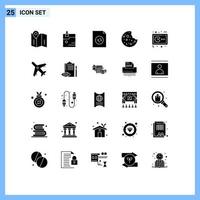 Modern Set of 25 Solid Glyphs and symbols such as gamepad game document pac man sausage Editable Vector Design Elements