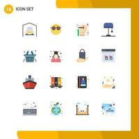 User Interface Pack of 16 Basic Flat Colors of shopping light creative lamp mind Editable Pack of Creative Vector Design Elements