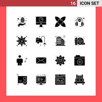 Pack of 16 Modern Solid Glyphs Signs and Symbols for Web Print Media such as marketing automation hours payments help nature Editable Vector Design Elements