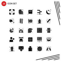 25 Universal Solid Glyph Signs Symbols of clean moon ecommerce crescent direction Editable Vector Design Elements