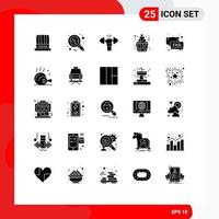 Set of 25 Modern UI Icons Symbols Signs for party cupcake dumbbell cream sport Editable Vector Design Elements