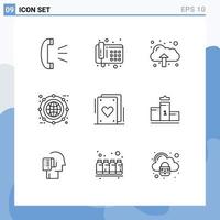 Pictogram Set of 9 Simple Outlines of party cards data line box Editable Vector Design Elements