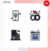 Set of 4 Modern UI Icons Symbols Signs for mobile real estate engagement wedding missing Editable Vector Design Elements