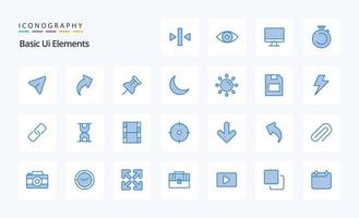 25 Basic Ui Elements Blue icon pack vector