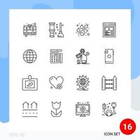 Set of 16 Vector Outlines on Grid for globe web room user interface custom content Editable Vector Design Elements