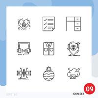 Group of 9 Modern Outlines Set for web optimization report headphone office Editable Vector Design Elements