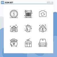 Pack of 9 Modern Outlines Signs and Symbols for Web Print Media such as fathers day dad heat bag basic Editable Vector Design Elements