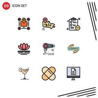 Pack of 9 creative Filledline Flat Colors of fen chinese checklist massage flower Editable Vector Design Elements