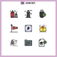 Pack of 9 creative Filledline Flat Colors of electricity speed computers flag air Editable Vector Design Elements