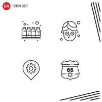 Pack of 4 Modern Filledline Flat Colors Signs and Symbols for Web Print Media such as bottle setting printing facial map Editable Vector Design Elements