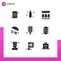 9 Thematic Vector Solid Glyphs and Editable Symbols of stop signal train light dollar protection Editable Vector Design Elements