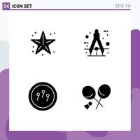 Set of 4 Vector Solid Glyphs on Grid for beach tool star circle biology Editable Vector Design Elements