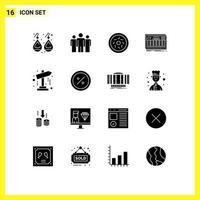 Group of 16 Solid Glyphs Signs and Symbols for map sound donut midi keyboard Editable Vector Design Elements