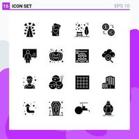 paquete de iconos vectoriales de stock de 16 signos y símbolos de línea para la moneda del euro monedas de boda picnic elementos de diseño vectorial editables vector