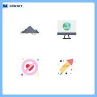 Flat Icon Pack of 4 Universal Symbols of mountain network nature computer no love Editable Vector Design Elements