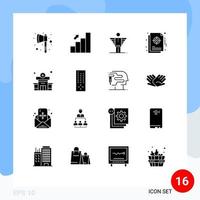 16 Thematic Vector Solid Glyphs and Editable Symbols of target management angel focus investor Editable Vector Design Elements