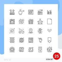 User Interface Pack of 25 Basic Lines of kitchen home heart law court Editable Vector Design Elements